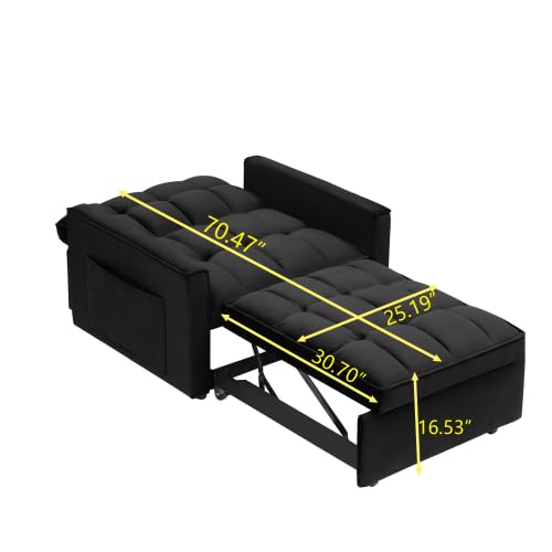 Sleeper Chair with Pull Out Bed, 3 In1 Convertible Couch Bed, Black | Adjustable Backrest,Soft Cushioning,Handy Side Pocket - color: D-black-g4