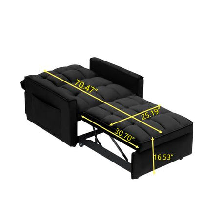 Sleeper Chair with Pull Out Bed, 3 In1 Convertible Couch Bed, Black | Adjustable Backrest,Soft Cushioning,Handy Side Pocket - color: D-black-g4