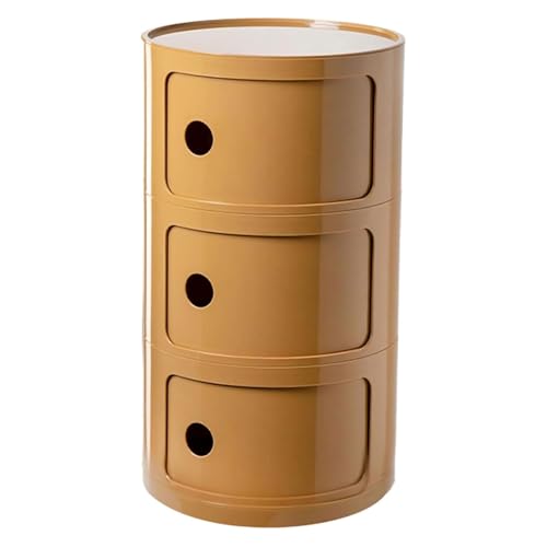 3 Tier Round Nightstand with Drawer, Ginger Yellow Round Side Table Small Plastic Storage End Table for Bedroom, Living Room, Bathroom - color: Ginger Yellow
