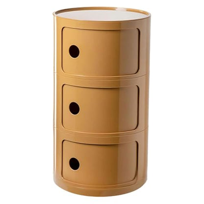 3 Tier Round Nightstand with Drawer, Ginger Yellow Round Side Table Small Plastic Storage End Table for Bedroom, Living Room, Bathroom - color: Ginger Yellow