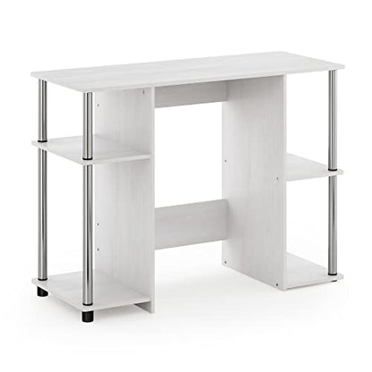 Furinno JAYA Desk, 38.4" Wide Gaming Desk, Computer Study Desk, Office Desk with Side Shelves, Open Storage, for Home Office, Bedroom, Dorm, Study Room, White Oak/Stainless Steel - color: White Oak/Stainless Steel