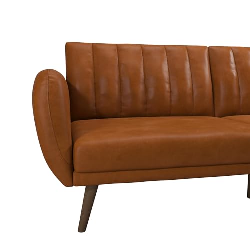 Novogratz Brittany Futon Sofa Bed and Couch Sleeper, Camel Faux Leather - color: Camel Faux Leather