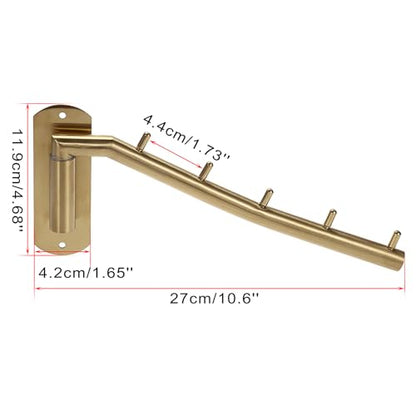 Sumnacon Stainless Steel Clothes Hanger Rack-Wall Mount Garment Hook with Swing Arm, Sturdy Coat Robe Storage Organizer for Laundry Room Bedrooms Clothing Drying Rack with 5 Hooks, Gold - color: Gold