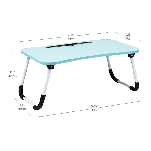 Mind Reader Lap Desk Laptop Stand, Bed Tray, Folding Legs, Couch Table, Portable, MDF, 23.25" L x 13.75" W x 10.5" H, Blue - color: Blue