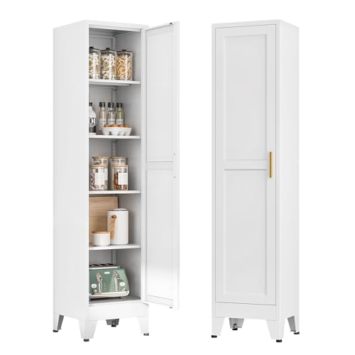 Bevivog Tall Bathroom Storage Cabinet, 67" Narrow Metal Storage Cabinets, Freestanding Tall Linen Cabinet, Slim Kitchen Pantry Cabinets with Shelves