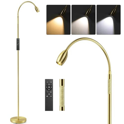 Reading Floor Lamp, 72" LED Dimmable Lamp with Gooseneck,Zoomable Spotlight | Adjustable Color Beam Standing Lamp, Touch & Remote Control, Task Craft, Sewing, Bedroom Living Room, Office, Light Gold - color: Light Gold