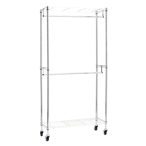 Amazon Basics Adjustable Clothes Rack for Handing, Double Hanging Rod Garment Rolling Closet Clothing Organizer, Chrome, 36'' x 14'' x 72'' - color: Chrome