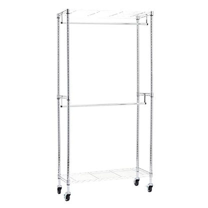 Amazon Basics Adjustable Clothes Rack for Handing, Double Hanging Rod Garment Rolling Closet Clothing Organizer, Chrome, 36'' x 14'' x 72'' - color: Chrome