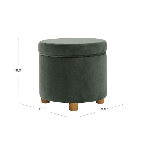 HomePop 19" Round Storage Ottoman - Loden Green Velvet - color: Loden Green
