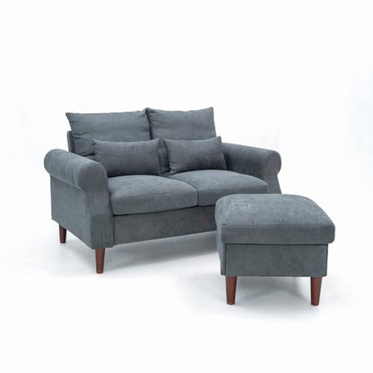 Panana 2 Seater Small Sofa Set with Ottoman, Sectional Loveseat for Small Space Living Room Apartment (Gray, 2 Seater) - color: Gray Linen Fabric, size: 2 seater with ottoman