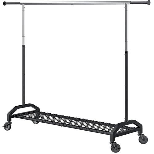 Wiracks Heavy Duty Clothes Rack for Hanging Clothes Extendable Rolling Clothing Rack for Hanging Clothes 350lbs Chrome 51 to 71" W x 16.53" D x 65" to 71" H 3" Industrial Wheels - style: Chrome+Black