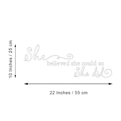 She Believed She Could so She Did - Pure Black Vinyl Wall Decal Carved Letters Girls Inspirational Quote Positive Kids Saying Sticker Home Art Decoration - White - color: White