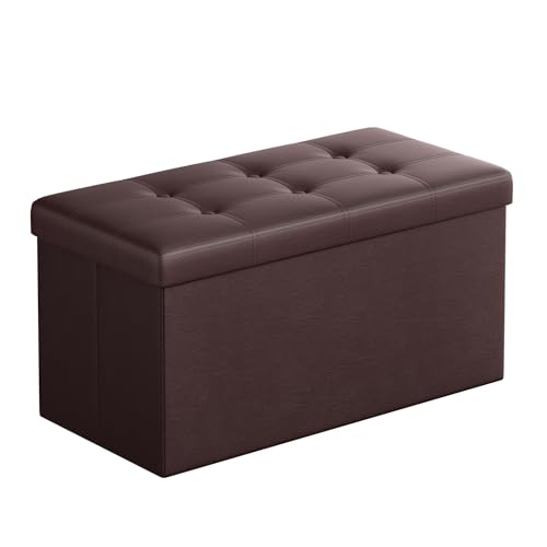 SONGMICS MAZIE Collection - 30 Inches Folding Storage Ottoman Bench, Ottoman with Storage, Foot Rest Stool, Load 660 lb, for Living Room, Synthetic Leather, Brown ULSF40Z - color: Brown, size: 15"D x 30"W x 15"H