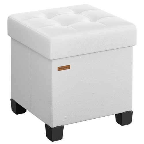 SONGMICS Storage Ottoman, Cube Ottoman with Legs, 15 x 15 x 15.7 Inches, Footstool, Footrest, 10 Gal. (37 L), Synthetic Leather, for Bedroom, Living Room, Dorm, Cloud White ULSF0512W02 - color: Cloud White