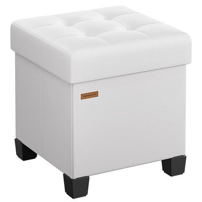 SONGMICS Storage Ottoman, Cube Ottoman with Legs, 15 x 15 x 15.7 Inches, Footstool, Footrest, 10 Gal. (37 L), Synthetic Leather, for Bedroom, Living Room, Dorm, Cloud White ULSF0512W02 - color: Cloud White
