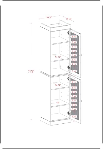 Solid Wood Kitchen Pantry Cabinet w/Frosted Glass Doors - Narrow Storage Cabinet - 16.5" Wide x 71.5" Tall - Black, Adjustable Shelves, 100% Eco-Friendly Wood, Modular Cabinets - color: Black, style: Frosted Glass Doors