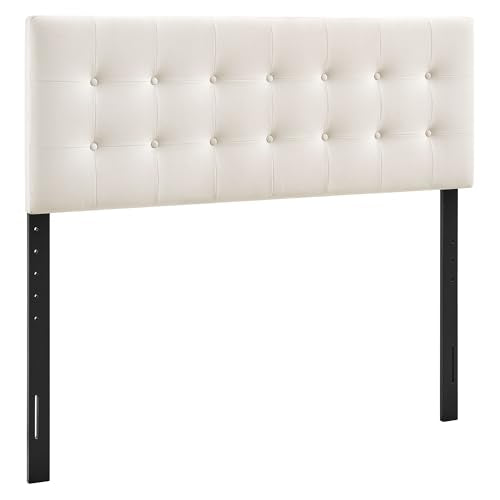 Modway Emily Full Size Performance Velvet Headboard in Alabaster - Stain-Resistant Velvet Upholstery with Button Tufting and 7 Adjustable Height Positions - color: Alabaster, size: Full