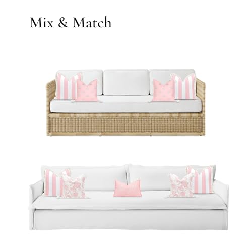 Hofdeco Premium Coastal Patio Indoor Outdoor Pillow Cover Only, 20"x20" Water Repellent for Backyard, Couch, Blush Pink Stripe Fringe - color: Blush Pink Stripe 20"x20"