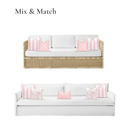 Hofdeco Premium Coastal Patio Indoor Outdoor Pillow Cover Only, 20"x20" Water Repellent for Backyard, Couch, Blush Pink Stripe Fringe - color: Blush Pink Stripe 20"x20"