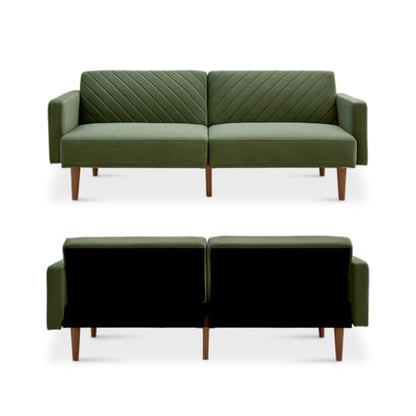 mopio 76.4" Futon Sofa Bed Chevron Styled, Sleeper Couch (Olive Green Velvet) - color: Olive Green Premium Velvet