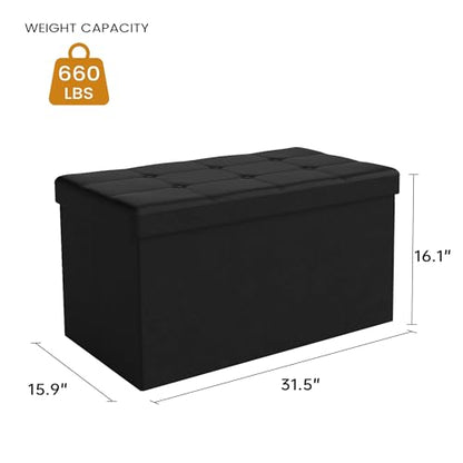 31.5" Folding Storage Ottoman Bench,Rectangle Foot Rest Stool for Living Room and Bedroom Holds 660 lbs,Synthetic Leather,Black - color: Black-31.5"