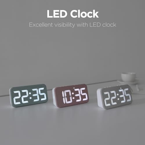 mooas Cosy Fabric LED Desk Clock, Digital Alarm Clock (Deep Green) | USB Charging Port, 12/24H Mode, Temperature Display, Alarm & Snooze, Cozy Atmosphere, Non-Slip Silicone pad for Stability - color: Deep Green