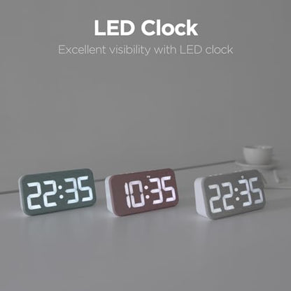mooas Cosy Fabric LED Desk Clock, Digital Alarm Clock (Deep Green) | USB Charging Port, 12/24H Mode, Temperature Display, Alarm & Snooze, Cozy Atmosphere, Non-Slip Silicone pad for Stability - color: Deep Green