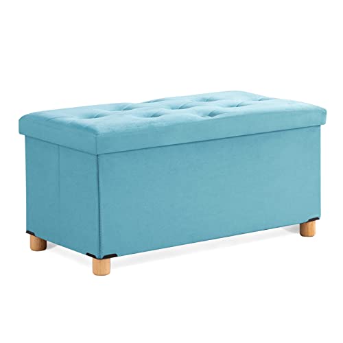 BRIAN & DANY 30 Inches Folding Storage Ottoman Bench, Ottoman with Storage for Living Room, with Wooden Feet and Lid, Teal - color: Teal, size: 15"D x 30"W x 15"H