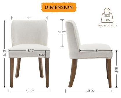 Mid-Century Dining Chairs Set of 6, Linen Fabric Solid White Kitchen Chairs with Walnut Wood Leg Cushioned Back Modern Rustic Side Chairs for Dining Room/Kitchen/Restaurant - color: Linen- White, size: 6 Chairs