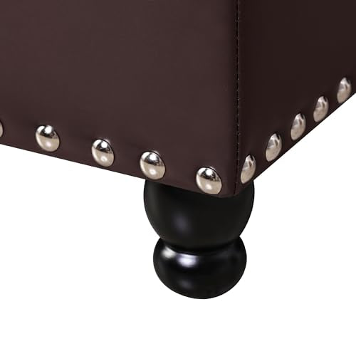Adeco Faux Leather Storage Ottoman Bench with Safety Hinge, 23-Inch Upholstered Footrest Stool for Entryway & Living Room, Holds 350 lbs, Black - color: Matte Dark Brown - Leather