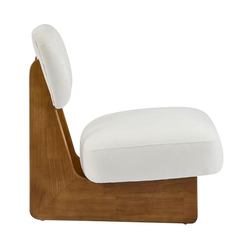 Christopher Knight Home Mores Low Profile Accent Chair Set of 2, Modern Living Room Armless Lounge Chair, Fabric Comfy Reading Chair for Bedroom, Wooden Frame and Thick Padded Seat, Beige + Natural - color: Beige + Natural