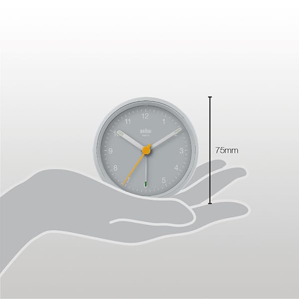 Braun Classic Analogue Alarm Clock with Snooze and Light, Quiet Quartz Movement, Crescendo Beep Alarm in Grey, Model BC12G. - color: Gray, size: 75 x 75 x 35 mm