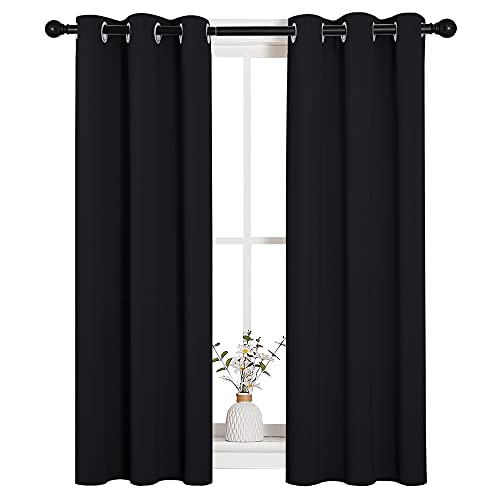 NICETOWN Living Room Blackout Curtains and Drapes, Black Solid Thermal Insulated Grommet Blackout Drapery Panels for Window (2 Panels, 29 inches Wide by 45 inches Long, Black) - color: Black, size: 29"W x 45"L (Pack of 2)