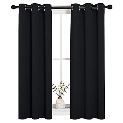 NICETOWN Living Room Blackout Curtains and Drapes, Black Solid Thermal Insulated Grommet Blackout Drapery Panels for Window (2 Panels, 29 inches Wide by 45 inches Long, Black) - color: Black, size: 29"W x 45"L (Pack of 2)