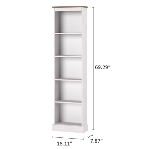 Wood Bookcase Tall Narrow Corona Snow - color: White