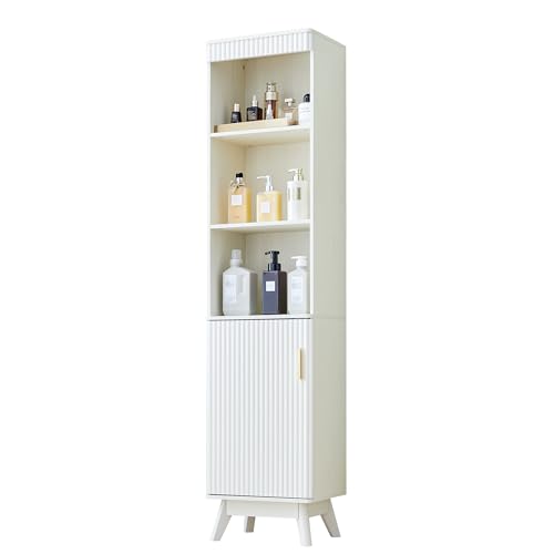 Bifins 68" Tall Bathroom Storage Cabinet,Narrow Fluted Tower Cabinet with Door and Shelves,Slim Space Saving Storage Unit for Bathroom Kitchen Living Room (White, 11.8" D x 15.75" W x 68" H) - color: White, size: 11.8"D x 15.75"W x 68"H