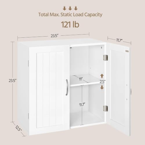 Yaheetech Wall Mounted Bathroom Storage Cabinet with Doors, Laundry, White | 3-Height Adjustable Inner Shelf, Beadboard Panels in Engineered Wood, Frees Up Floor Space over the Toilet or in Kitchens - style: 2 Doors