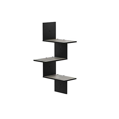 Furinno Rossi Wall Mounted Shelves 3-Tier Rectangle French Oak Grey/Black - color: French Oak