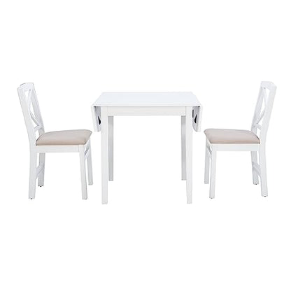 Torino Three Piece Drop Leaf Dining Set in White with Beige Upholstered Seats by Linon - color: White Set