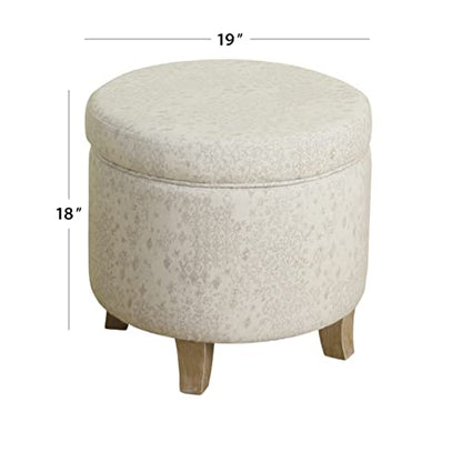 HomePop 19" Round Storage Ottoman with Flared Legs - Linen - color: Linen Cream