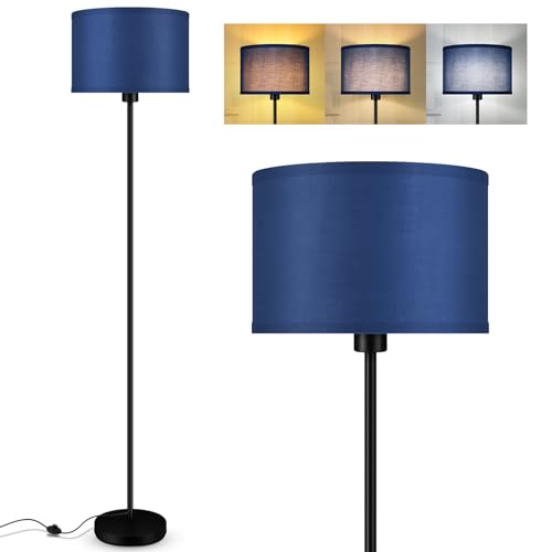 Floor Lamp Blue, Standing Lamp, Small Floor Lamps for Living Room, Simple LED Tall Lamp with Lampshade, On/Off Foot Switch, Corner Pole Lamps for Bedroom/Office/Kids' Room(Without Bulb) - color: Black + Blue