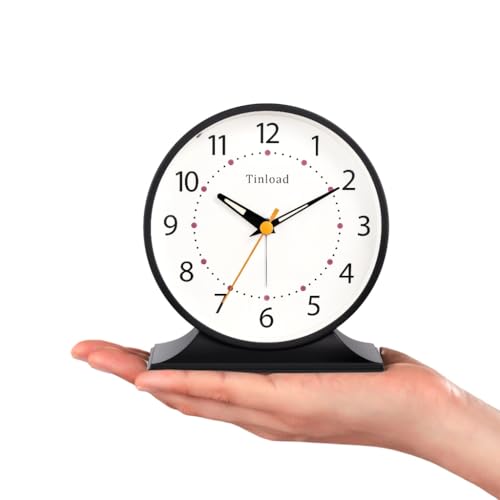 Tinload 4.5" Antique Retro Analog Alarm Clock, Small Silent Bedside Desk Clock with Manual Light, Battery Operated, Snooze, for Living Room, Bedroom, Bedside, Desk(Black) - color: Black