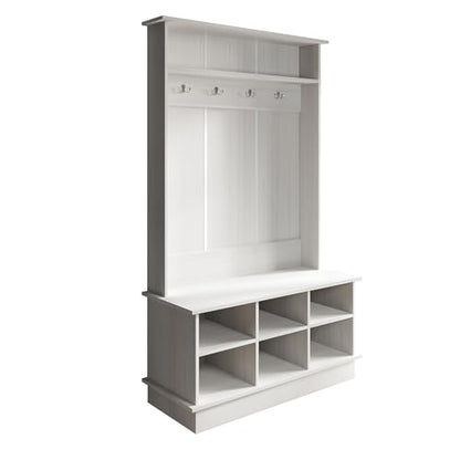 Entryway Hall Tree with Bench and 6 Storage Cubbies, Light Grey - color: Light Gray