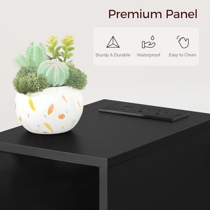 MAHANCRIS Narrow Nightstand, Narrow End Table with Charging Station, Skinny Bedside Table for Small Spaces, Mid Century Modern Night Stand for Bedroom, Living Room, Black ETBK30E01 - color: Black