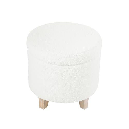 HomePop 19" Faux Sheepskin Round Storage Ottoman - Light Cream - color: Light Cream