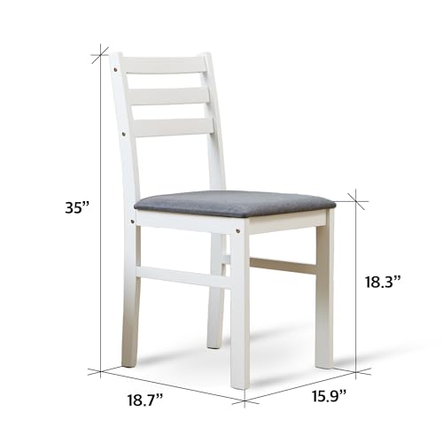 Seattle 3-Piece Wooden Dining Table Set for 2, Modern Farmhouse Kitchen Dining Room Set with Solid Wood Ladder Back Chairs for Small Space (White) - color: White
