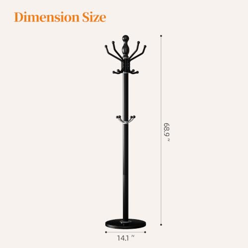 Metal Coat Rack Stand Coat Rack Freestanding with 360° Rotary,Black | Modern Coat Rack with 360° Rotary Design Sturdy Heavy Duty Hall Tree Hats Hanger Holder Stand 14 Hooks for Hallway Office - color: Black with Rotatable Hooks