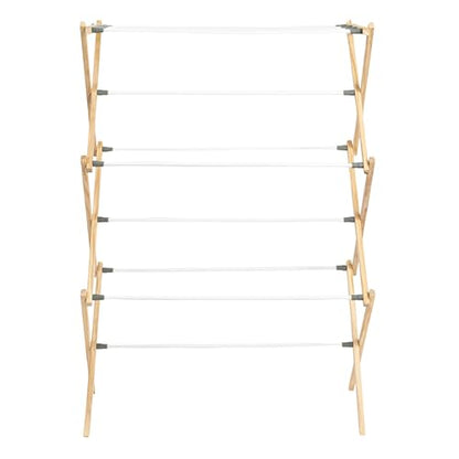 Household Essentials X-Frame Clothes Drying Rack, Stabile Wood Frame with Slanted Feet, Smooth Vinyl Wrapped Rods, 23.8 Feet of Hanging Space, Ready to Assemble, Flat Top, Natural - color: Natural/White Pine