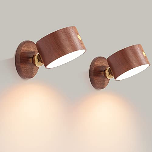 Wood Bedside Light Wall Mounted Rotating Sconce, Home Decor(Sapele,2-Pack) | Rechargeable USB C, touch dimming with 360° adjustable wall light, magnetic design for reading, bedroom, atmosphere - color: Sapele 2 PC