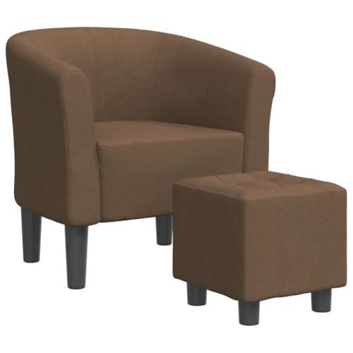 Modern Tub Chair with Footstool, Brown Breathable Fabric Accent Barrel Chair, Compact Cubic Armchair with Tufted Cushions for Living Room and Bedroom, Supports 242 lbs - color: Brown, size: Compact